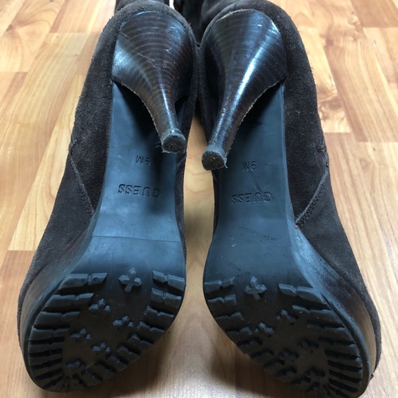 Guess Dark Brown Suede Heeled Boots - Picture 8 of 12